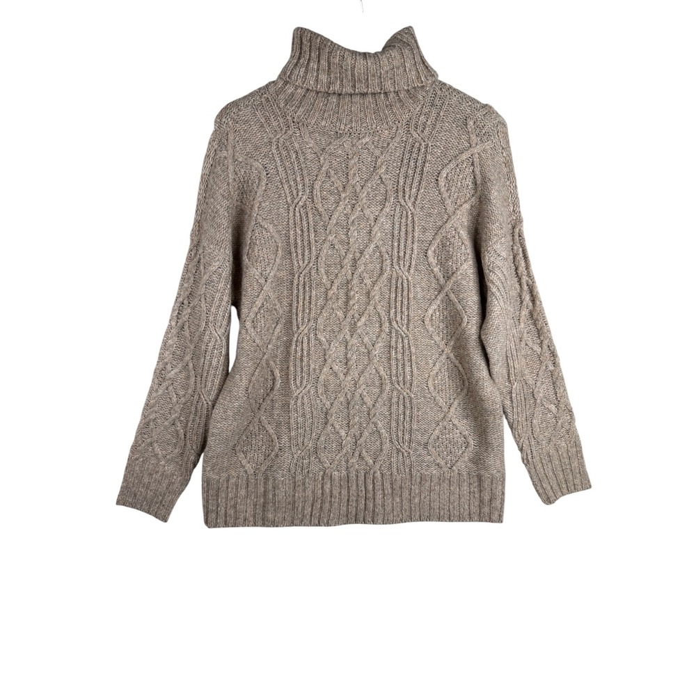 American Eagle Outfitters Women's Tan Cable Knit Turtleneck Oversized Sweater M